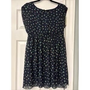 YA Los Angeles Size S Navy Blue & Green Geo Pattern Lined Chiffon. Work. Casual